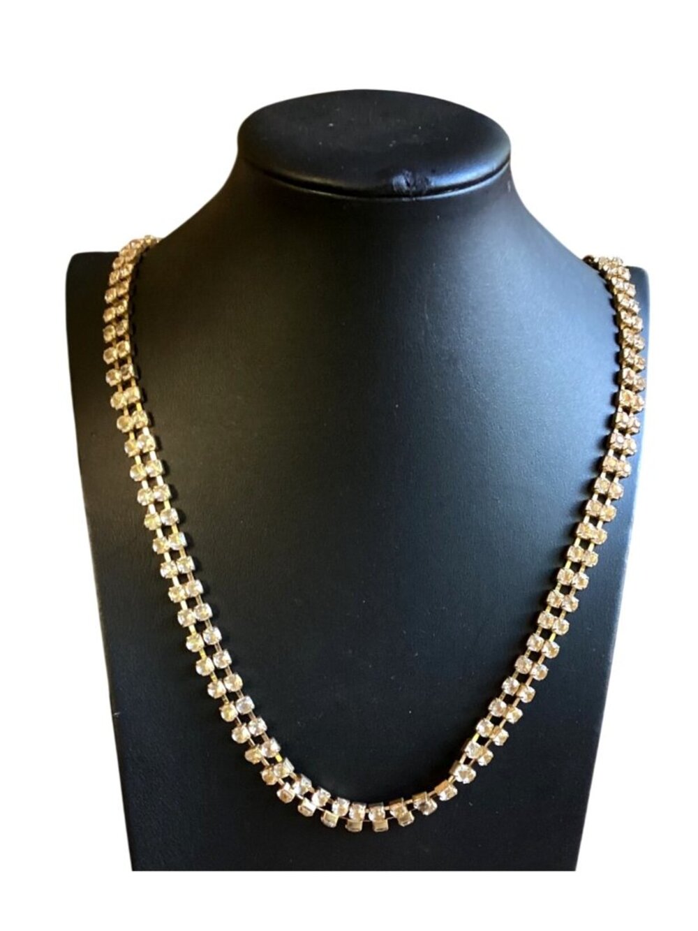 Vintage Gold Tone Chain Belt with Double Row of Clear Rhinestones 1980s 1990s